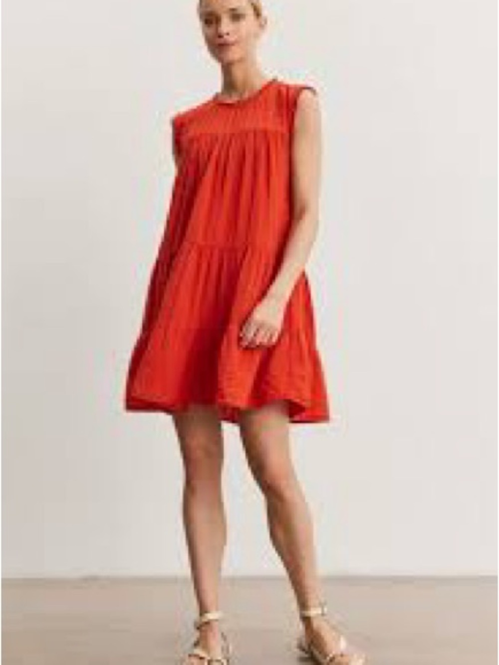 Anthropologie Velvet red cotton gauze tiered sleeveless babydoll dress SZ Small